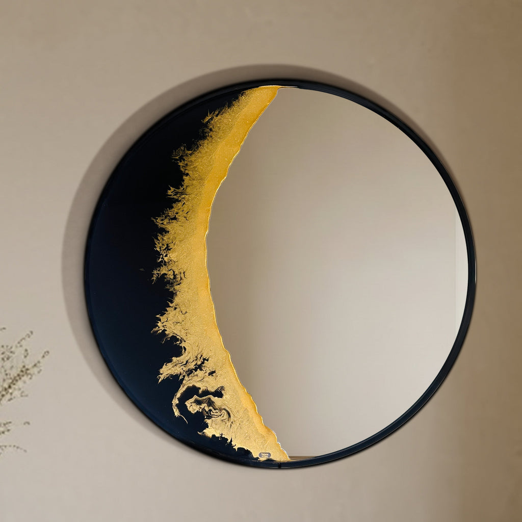 Hand Sculptured Round Wall Mirror – Tatiana Glen | New Moon | 22"–36" Diameter