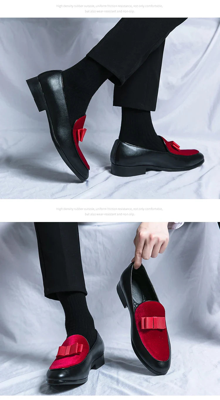 Fashion Wedding Shoes For Men Dress Casual Business Leather Shoes Male Classic Formal Bow Office Social Party Shoes Man Loafers