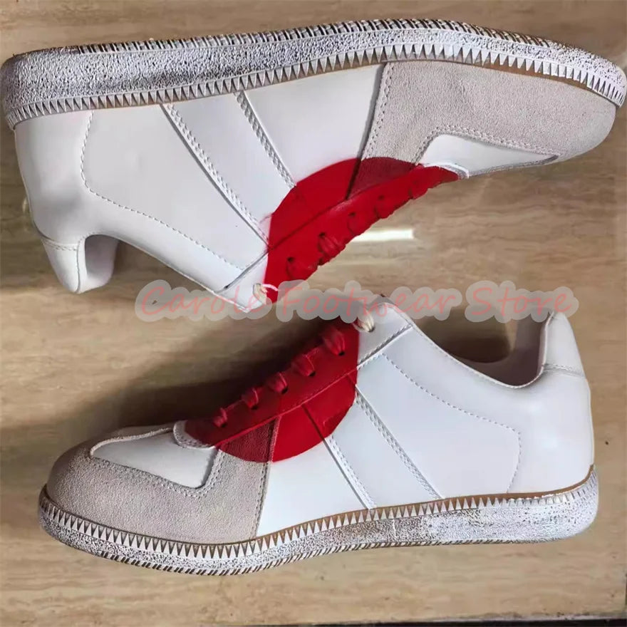 Fashion Mixed Color Graffiti Lace-Up Sneakers for Men Handmade Genuine Leather Shallow Sport Shoes Male Leisure Shoes