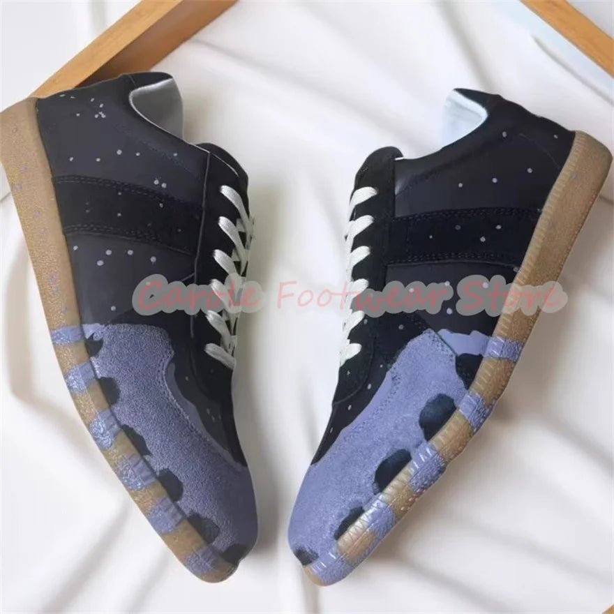 Fashion Mixed Color Graffiti Lace-Up Sneakers for Men Handmade Genuine Leather Shallow Sport Shoes Male Leisure Shoes