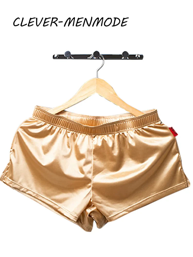 Men's Summer Silk Satin Solid Color Loungewear Shorts Casual Loose Home Pajamas Sleep Soft Bottoms Boxer Cool And Comfortable