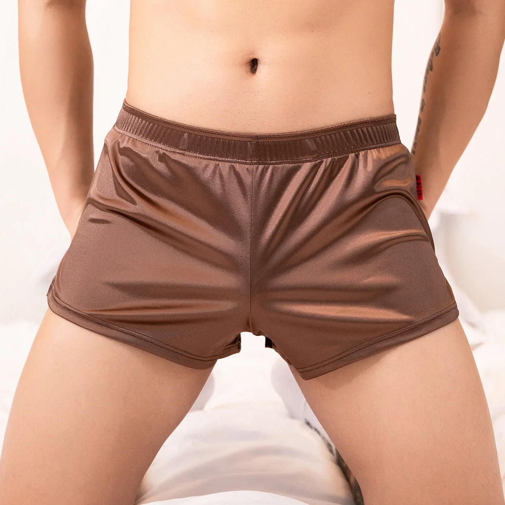 Men's Summer Silk Satin Solid Color Loungewear Shorts Casual Loose Home Pajamas Sleep Soft Bottoms Boxer Cool And Comfortable
