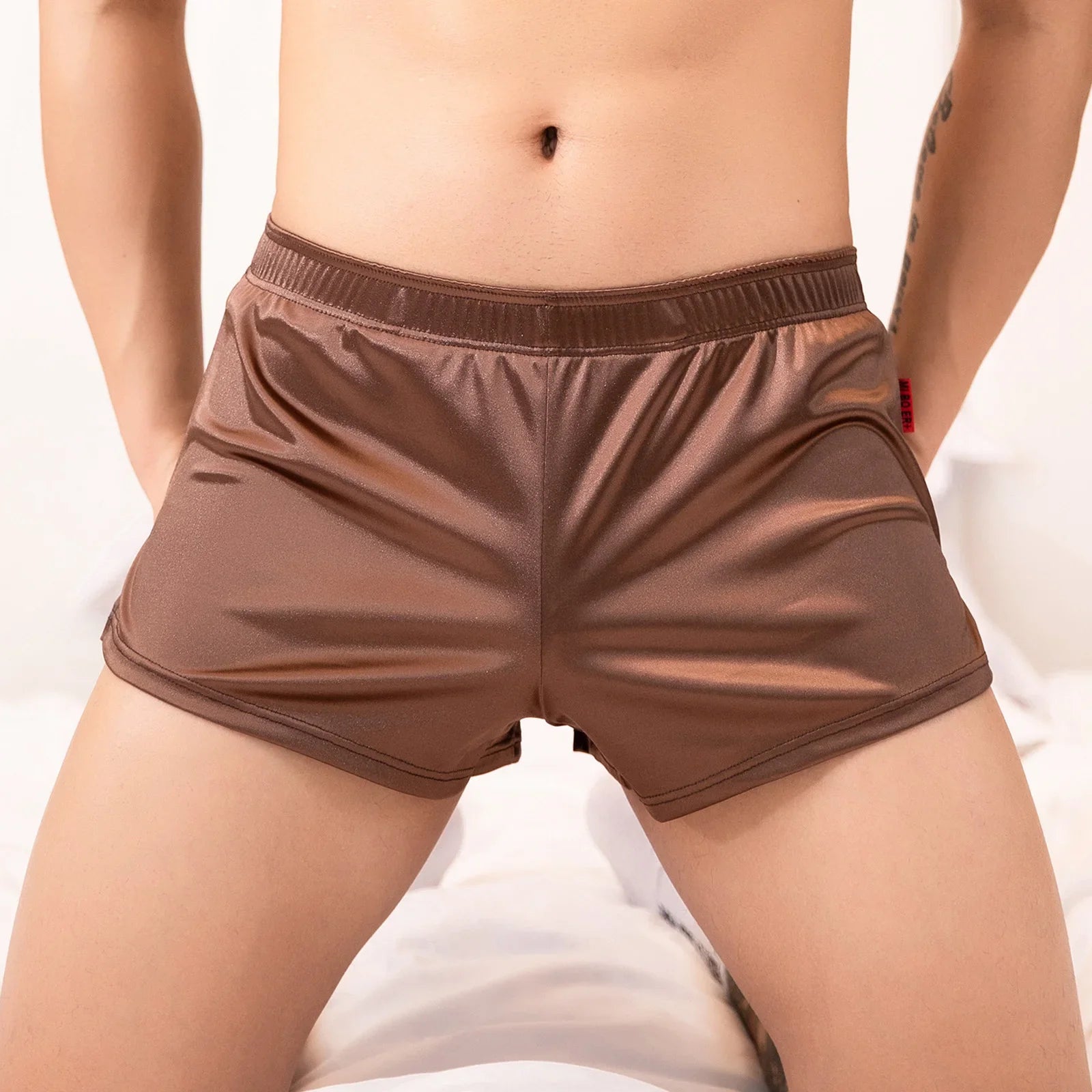 Men's Summer Silk Satin Solid Color Loungewear Shorts Casual Loose Home Pajamas Sleep Soft Bottoms Boxer Cool And Comfortable