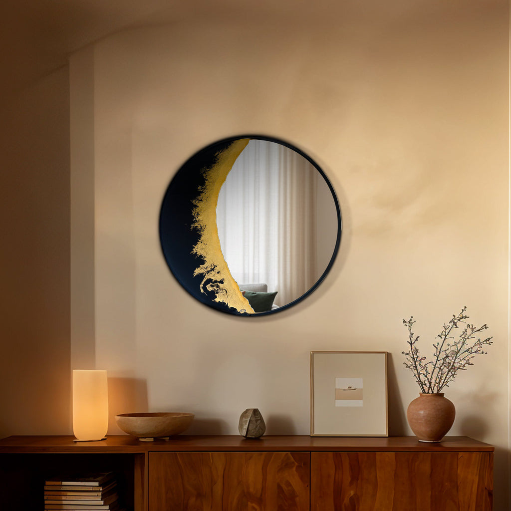 Hand Sculptured Round Wall Mirror – Tatiana Glen | New Moon | 22"–36" Diameter
